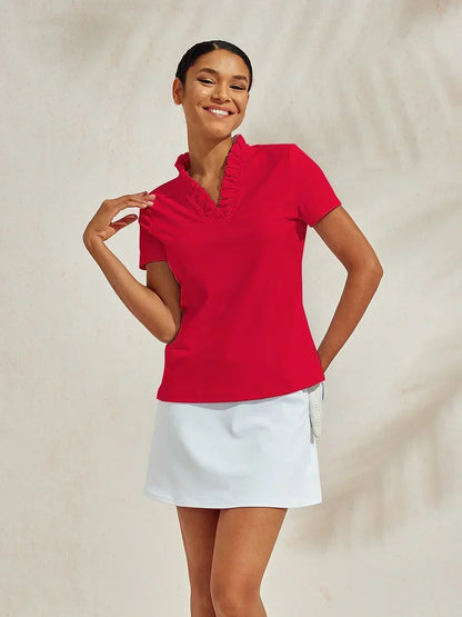More Than Basic Ruffle V-Neck Polo Top UPF50+