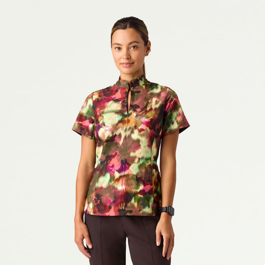 Aria Fit & Flare Mock-Neck Scrub Top - Floral Haze