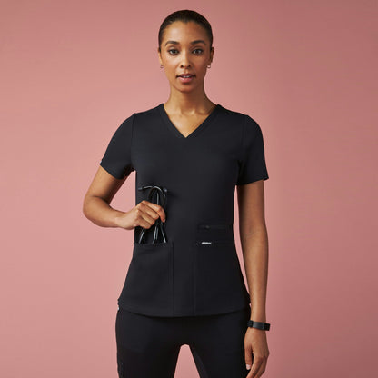 Kass Slim 4-Pocket UltraSOFT Scrub Top - Black
