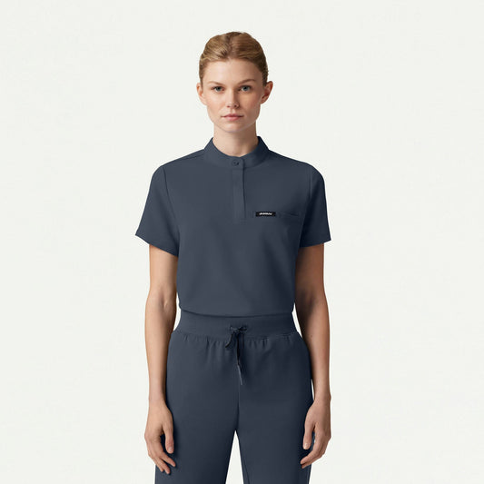 Savi Tuck-In Stand-Collar Scrub Top - Carbon Gray