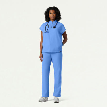 Aris Oversized 2-Pocket Scrub Top - Ceil Blue