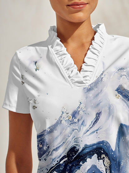 Inked Skins Ruffle V-Neck Polo Top UPF50+