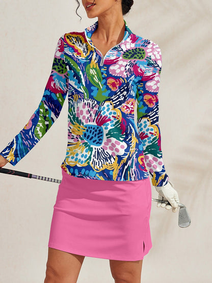 Hyped-up Tropical Golf Shirt Quarterzip UPF50+
