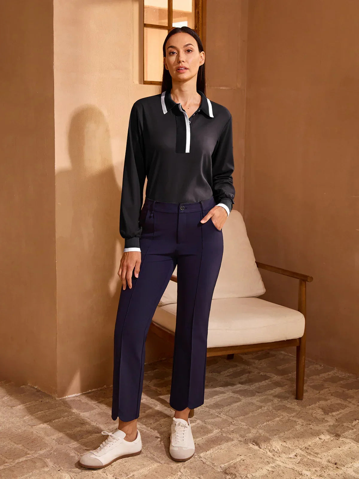 Crisp Couture Long Sleeve Polo Top UPF50+