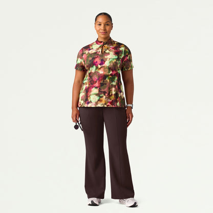 Aria Fit & Flare Mock-Neck Scrub Top - Floral Haze