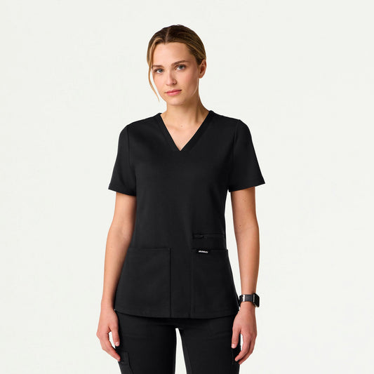 Kass Slim 4-Pocket UltraSOFT Scrub Top - Black