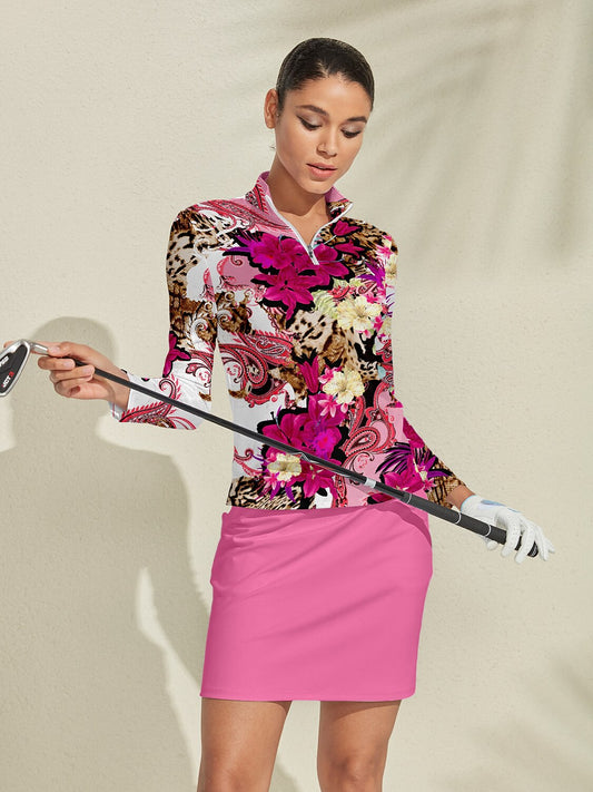Hyped-up Tropical Golf Shirt Quarterzip UPF50+