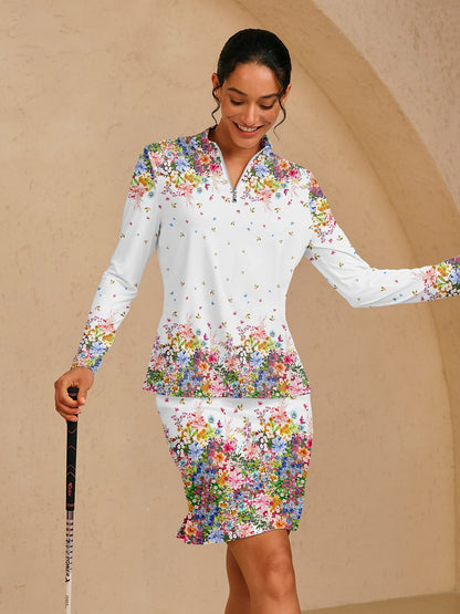 Botanical Energy Silky Ruffle Golf Shirt Quarterzip UPF50+