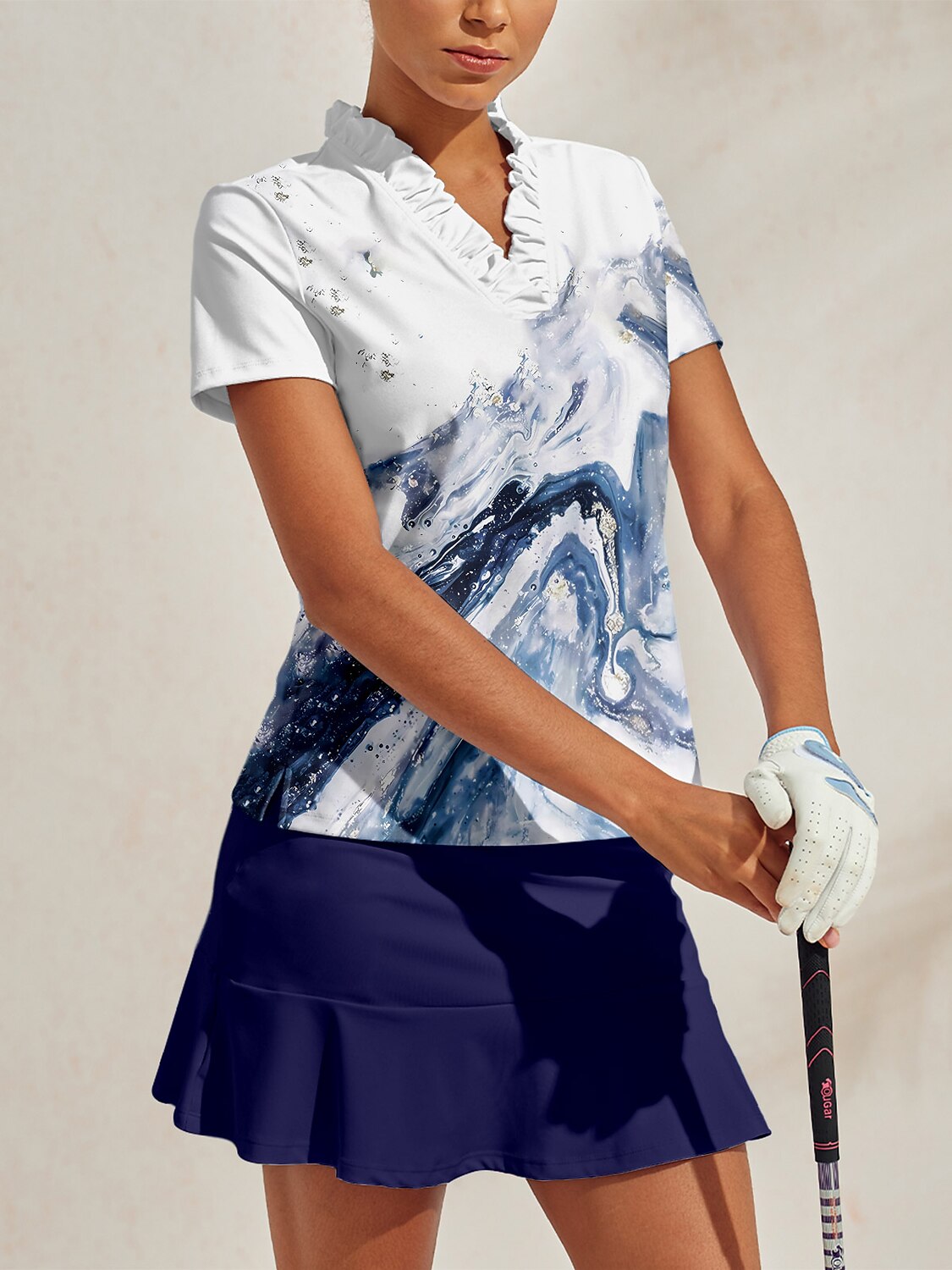 Inked Skins Ruffle V-Neck Polo Top UPF50+