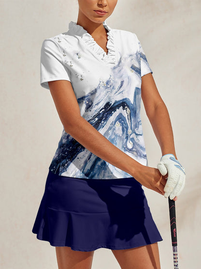 Inked Skins Ruffle V-Neck Polo Top UPF50+