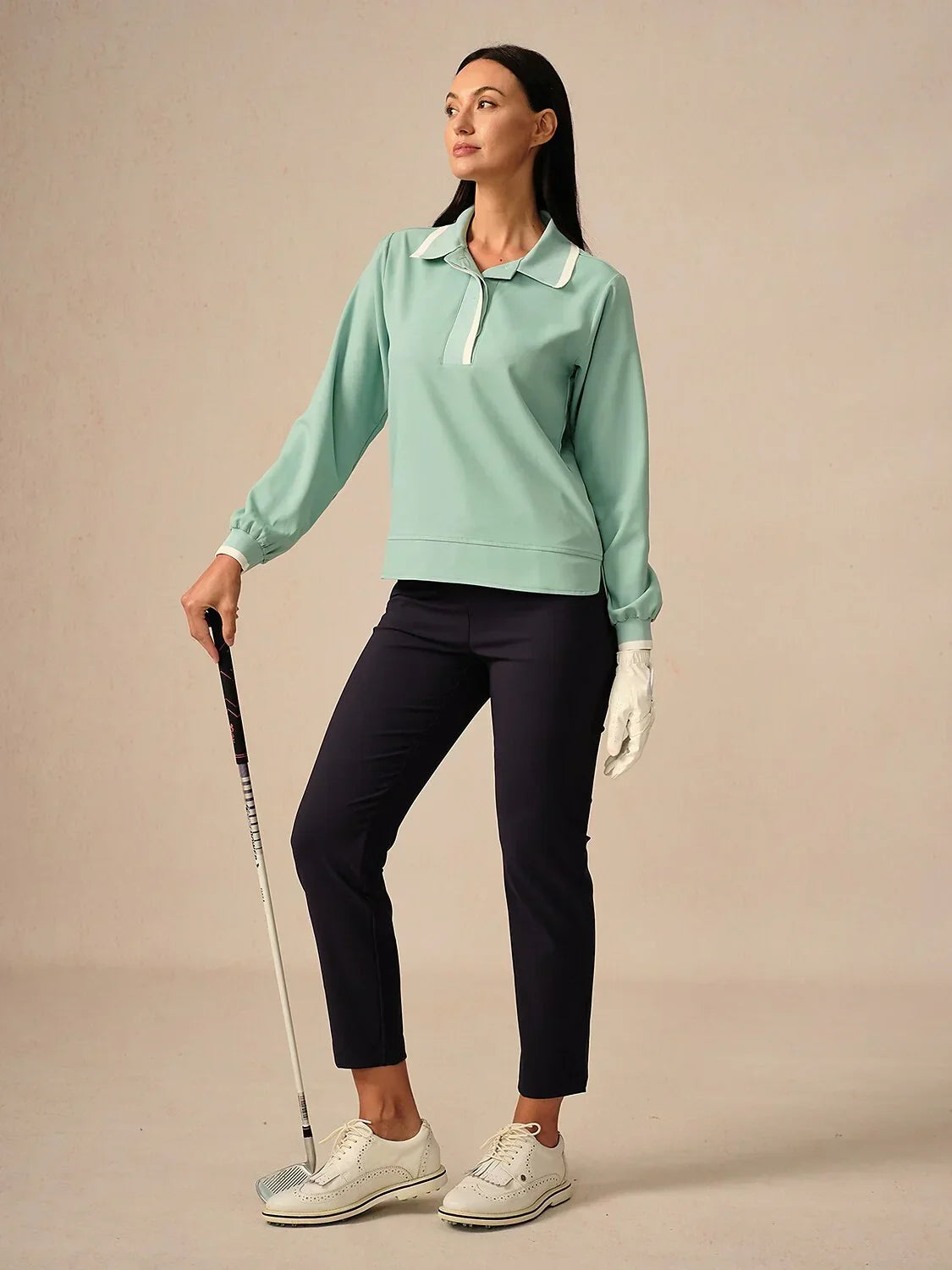Crisp Couture Long Sleeve Polo Top UPF50+