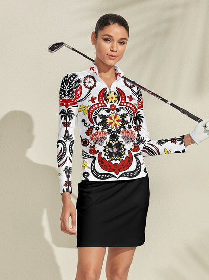 Hyped-up Tropical Golf Shirt Quarterzip UPF50+