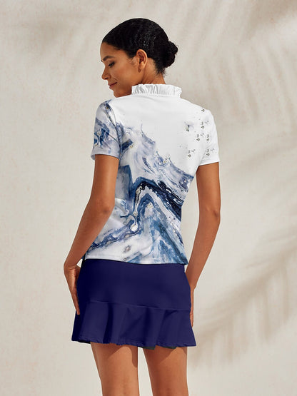 Inked Skins Ruffle V-Neck Polo Top UPF50+